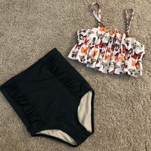 Kortni Jeane girls high waisted swim bottoms with butterfly top